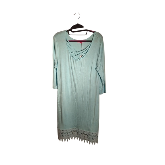 Simply Southern Cross Straps Lace Hem Dress Green Ladies Medium NWT Comfy Cute - Picture 1 of 4